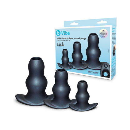 B-VIBE - TRIPLE RIPPLE HOLLOW TUNNEL PUGS 3-PIECE SILICONE ANAL TRAINING SET