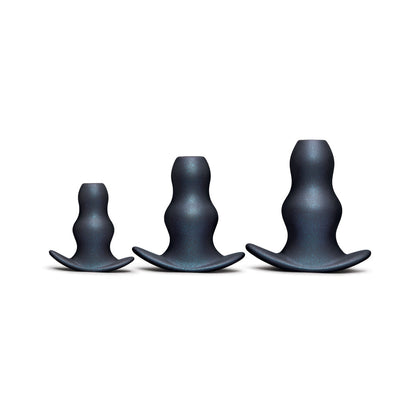 B-VIBE - TRIPLE RIPPLE HOLLOW TUNNEL PUGS 3-PIECE SILICONE ANAL TRAINING SET