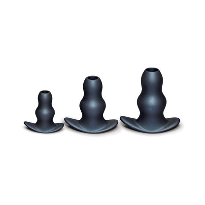 B-VIBE - TRIPLE RIPPLE HOLLOW TUNNEL PUGS 3-PIECE SILICONE ANAL TRAINING SET