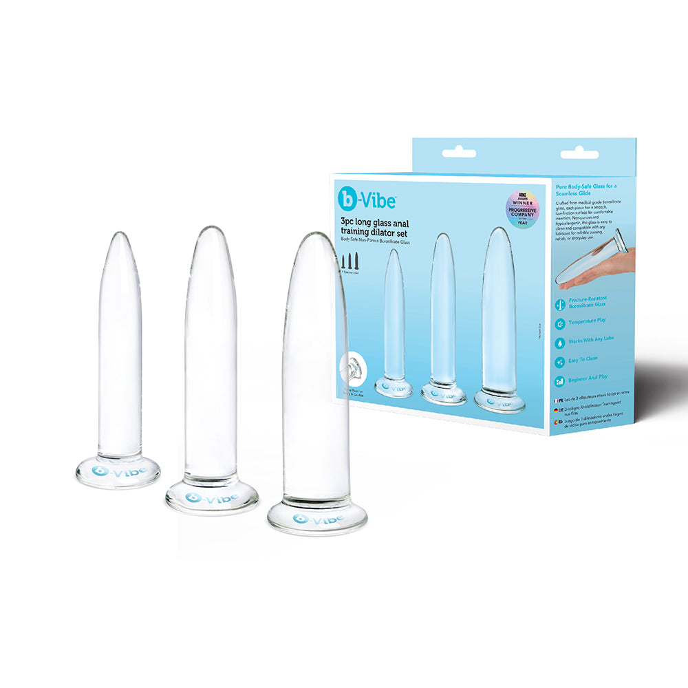 B-VIBE - ESSENTIALS 3-PIECE LONG GLASS ANAL TRAINING DILATOR SET