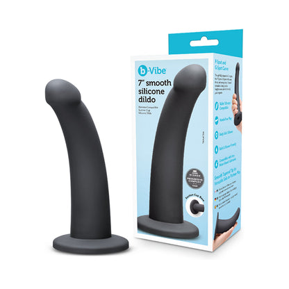 B-VIBE - ESSENTIALS 7 IN. SMOOTH SILICONE DILDO BLACK