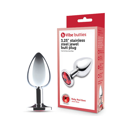B-VIBE - ESSENTIALS 3.25 IN. STAINLESS STEEL JEWEL BUTT PLUG RED
