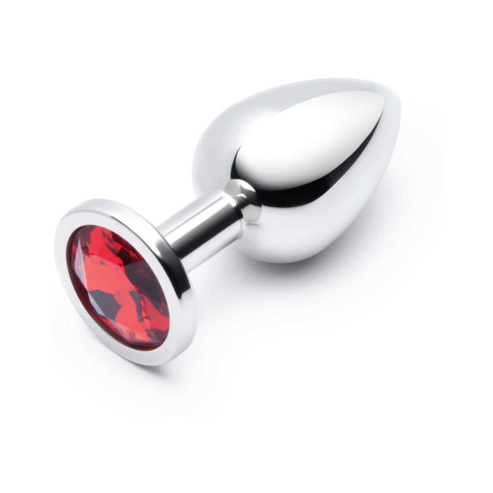 B-VIBE - ESSENTIALS 3.25 IN. STAINLESS STEEL JEWEL BUTT PLUG RED