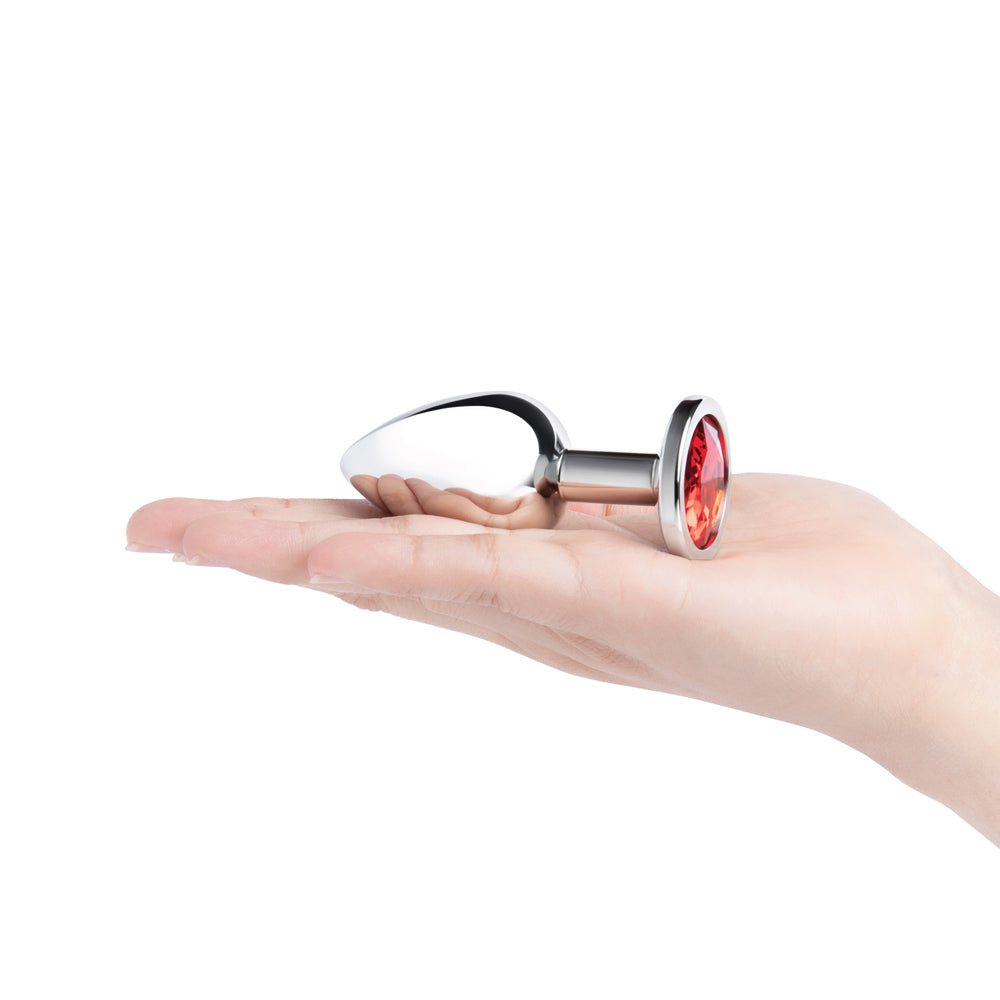 B-VIBE - ESSENTIALS 3.25 IN. STAINLESS STEEL JEWEL BUTT PLUG RED