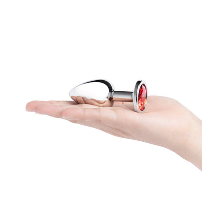 B-VIBE - ESSENTIALS 3.25 IN. STAINLESS STEEL JEWEL BUTT PLUG RED