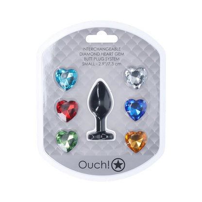 SHOTS - OUCH! SMALL HEART DIAMOND BUTT PLUG 6 JEWELS BLACK