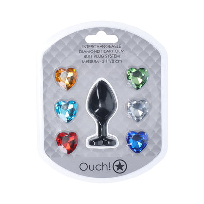 SHOTS - OUCH! MEDIUM HEART DIAMOND BUTT PLUG 6 JEWELS BLACK
