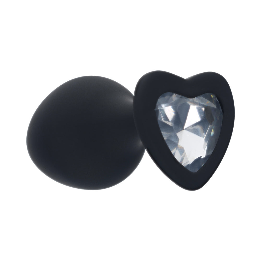 SHOTS - OUCH! MEDIUM HEART DIAMOND BUTT PLUG 6 JEWELS BLACK