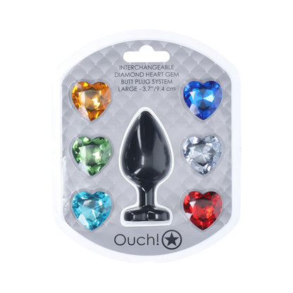 SHOTS - OUCH! LARGE HEART DIAMOND BUTT PLUG 6 JEWELS BLACK