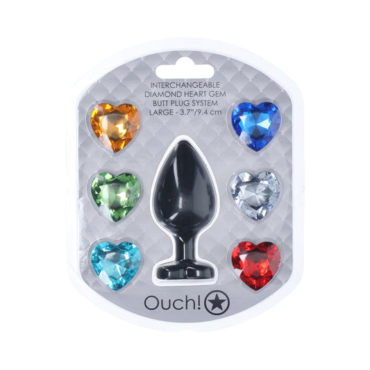 SHOTS - OUCH! LARGE HEART DIAMOND BUTT PLUG 6 JEWELS BLACK