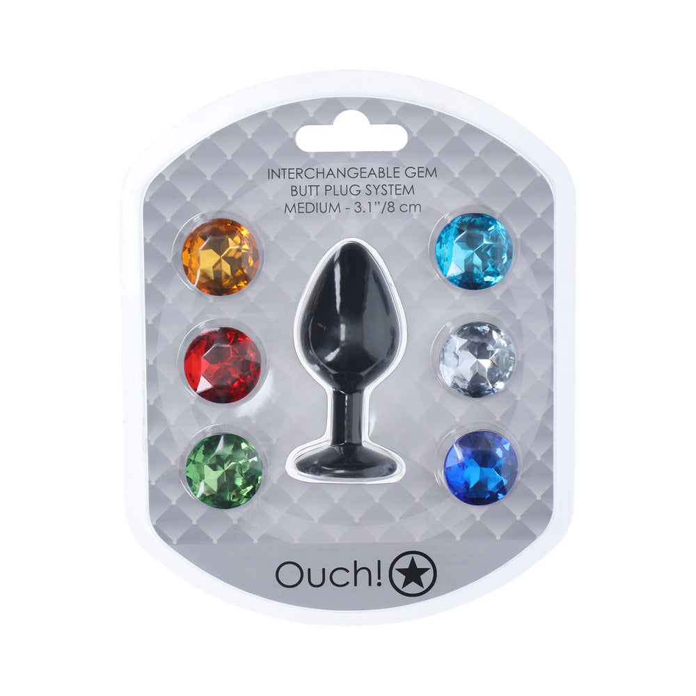 SHOTS - OUCH! MEDIUM ROUND DIAMOND BUTT PLUG 6 JEWELS BLACK
