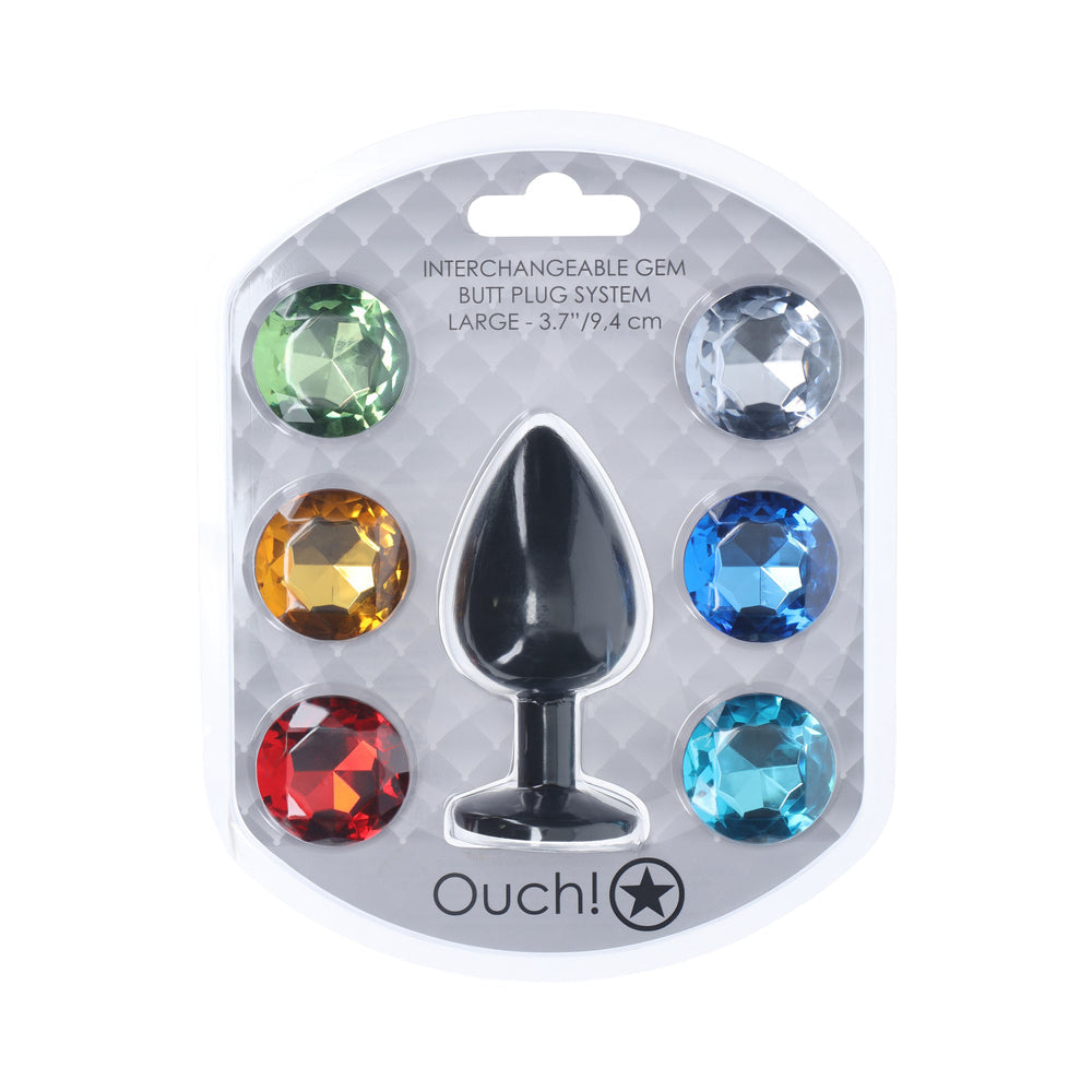 SHOTS - OUCH! LARGE ROUND DIAMOND BUTT PLUG 6 JEWELS BLACK
