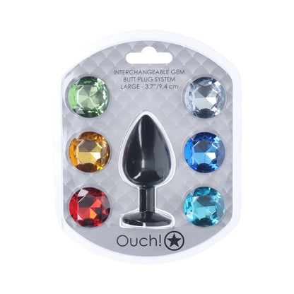 SHOTS - OUCH! LARGE ROUND DIAMOND BUTT PLUG 6 JEWELS BLACK