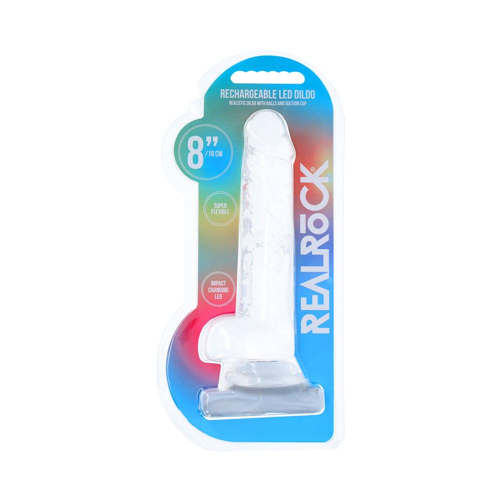 SHOTS - REALROCK CRYSTAL CLEAR LED TOUCH DONG 8 IN. TRANSLUCENT