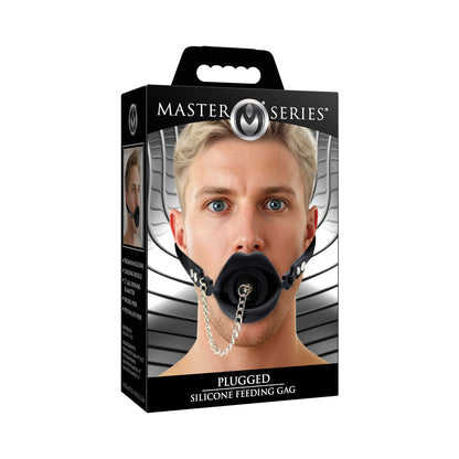 XR BRANDS - MASTER SERIES PLUGGED SILICONE FEEDING GAG BLACK