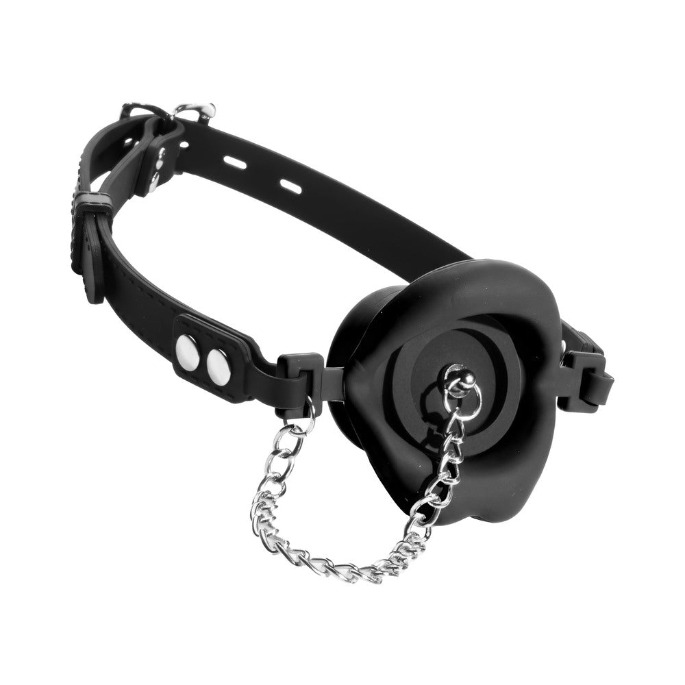 XR BRANDS - MASTER SERIES PLUGGED SILICONE FEEDING GAG BLACK