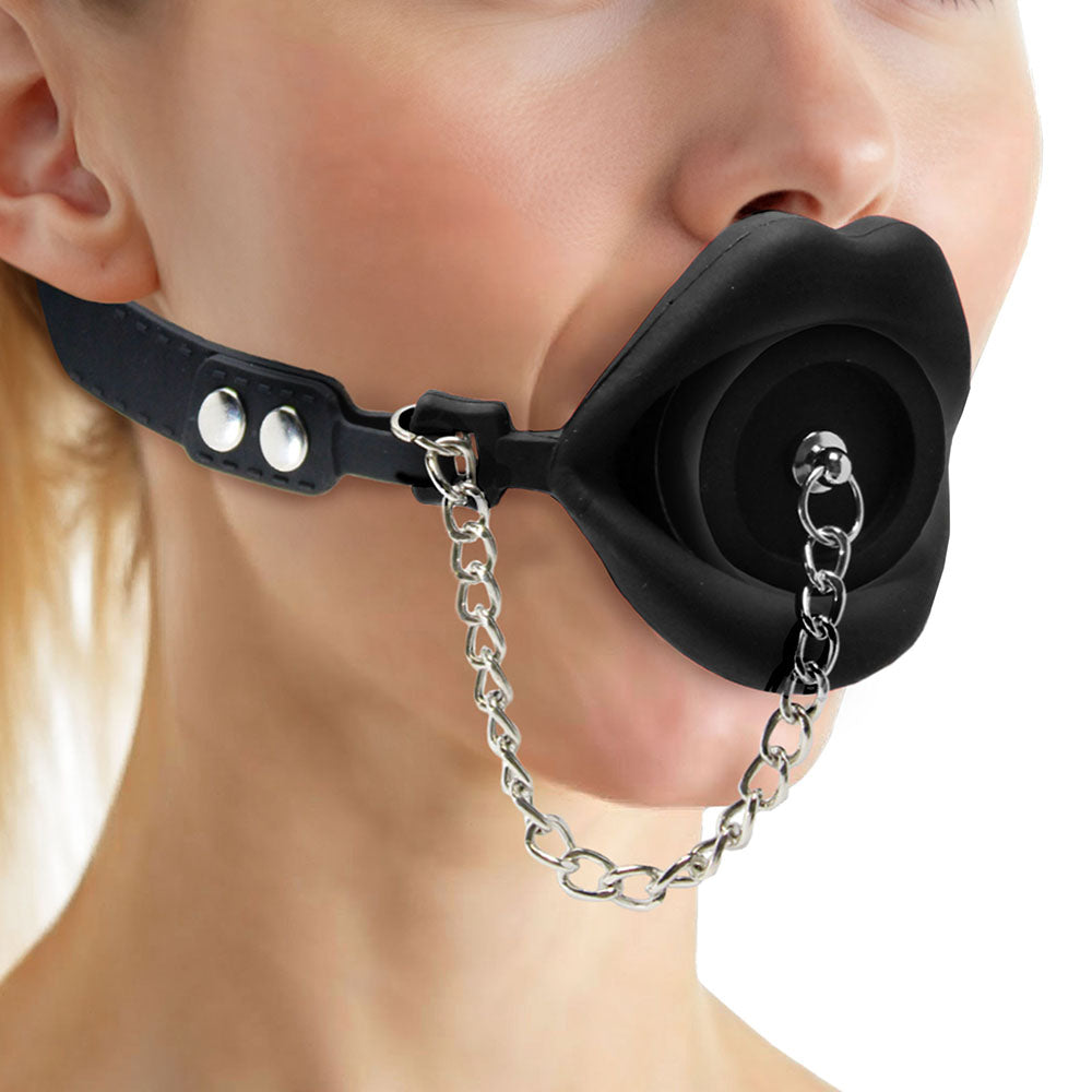 XR BRANDS - MASTER SERIES PLUGGED SILICONE FEEDING GAG BLACK