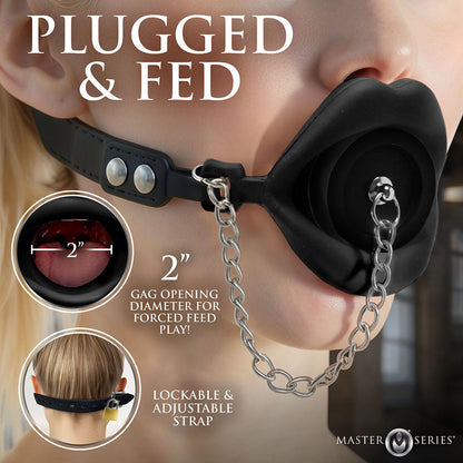 XR BRANDS - MASTER SERIES PLUGGED SILICONE FEEDING GAG BLACK