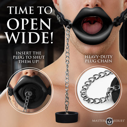 XR BRANDS - MASTER SERIES PLUGGED SILICONE FEEDING GAG BLACK