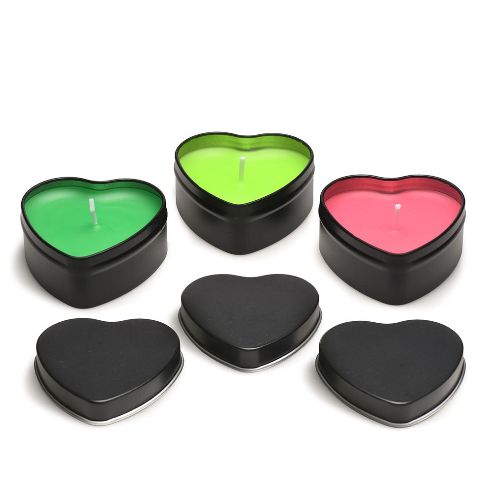 XR BRANDS - MASTER SERIES UV BLACKLIGHT REACTIVE HEART DRIP CANDLE 3-PIECE SET