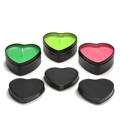 XR BRANDS - MASTER SERIES UV BLACKLIGHT REACTIVE HEART DRIP CANDLE 3-PIECE SET