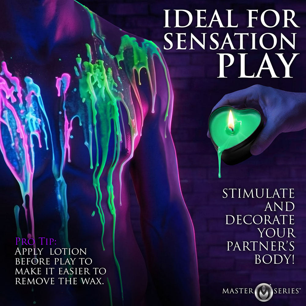 XR BRANDS - MASTER SERIES UV BLACKLIGHT REACTIVE HEART DRIP CANDLE 3-PIECE SET