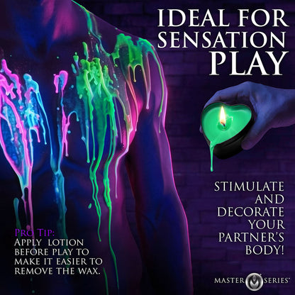 XR BRANDS - MASTER SERIES UV BLACKLIGHT REACTIVE HEART DRIP CANDLE 3-PIECE SET