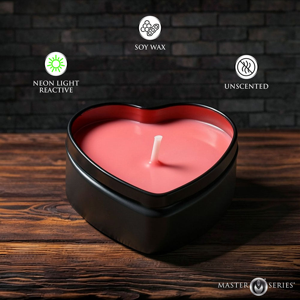 XR BRANDS - MASTER SERIES UV BLACKLIGHT REACTIVE HEART DRIP CANDLE 3-PIECE SET