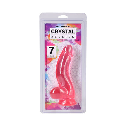 DOC JOHNSON - CRYSTAL JELLIES CURVED REALISTIC COCK WITH BALLS 7 IN. PINK