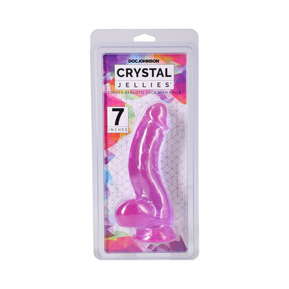 DOC JOHNSON - CRYSTAL JELLIES CURVED REALISTIC COCK WITH BALLS 7 IN. PURPLE