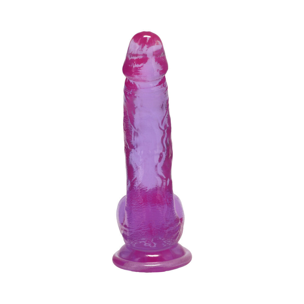 DOC JOHNSON - CRYSTAL JELLIES CURVED REALISTIC COCK WITH BALLS 7 IN. PURPLE
