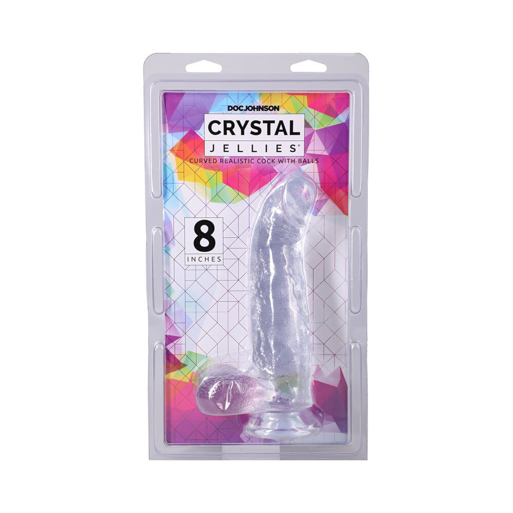 DOC JOHNSON - CRYSTAL JELLIES CURVED REALISTIC COCK WITH BALLS 8 IN. CLEAR