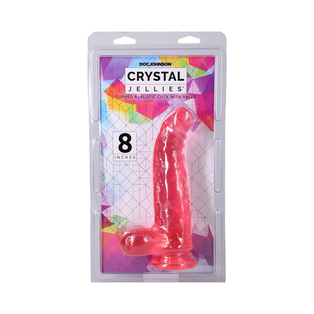 DOC JOHNSON - CRYSTAL JELLIES CURVED REALISTIC COCK WITH BALLS 8 IN. PINK