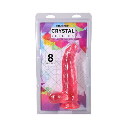 DOC JOHNSON - CRYSTAL JELLIES CURVED REALISTIC COCK WITH BALLS 8 IN. PINK
