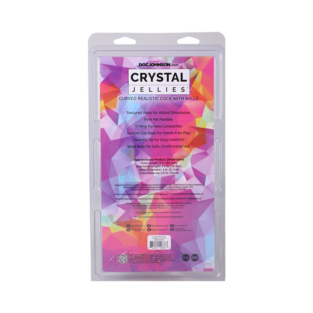 DOC JOHNSON - CRYSTAL JELLIES CURVED REALISTIC COCK WITH BALLS 8 IN. PINK