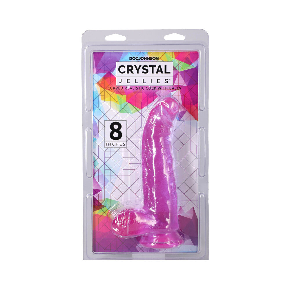 DOC JOHNSON - CRYSTAL JELLIES CURVED REALISTIC COCK WITH BALLS 8 IN. PURPLE