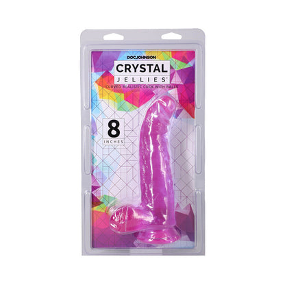 DOC JOHNSON - CRYSTAL JELLIES CURVED REALISTIC COCK WITH BALLS 8 IN. PURPLE