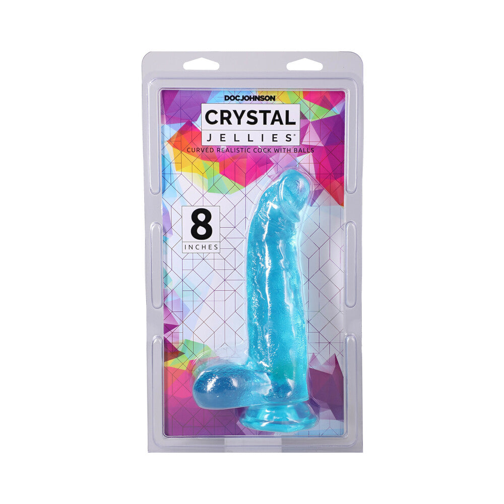 DOC JOHNSON - CRYSTAL JELLIES CURVED REALISTIC COCK WITH BALLS 8 IN. TEAL
