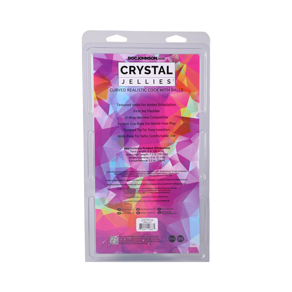 DOC JOHNSON - CRYSTAL JELLIES CURVED REALISTIC COCK WITH BALLS 8 IN. TEAL