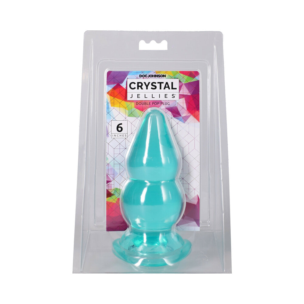 DOC JOHNSON - CRYSTAL JELLIES DOUBLE POP PLUG 6 IN. TEAL