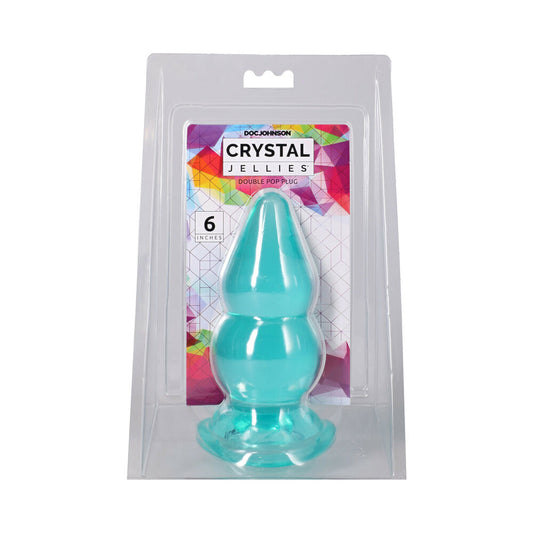 DOC JOHNSON - CRYSTAL JELLIES DOUBLE POP PLUG 6 IN. TEAL