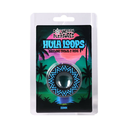 DOC JOHNSON - POLYNESIAN PLEASURES HULA LOOPS SILICONE TRIBAL C-RING 25MM BLUE/BLACK