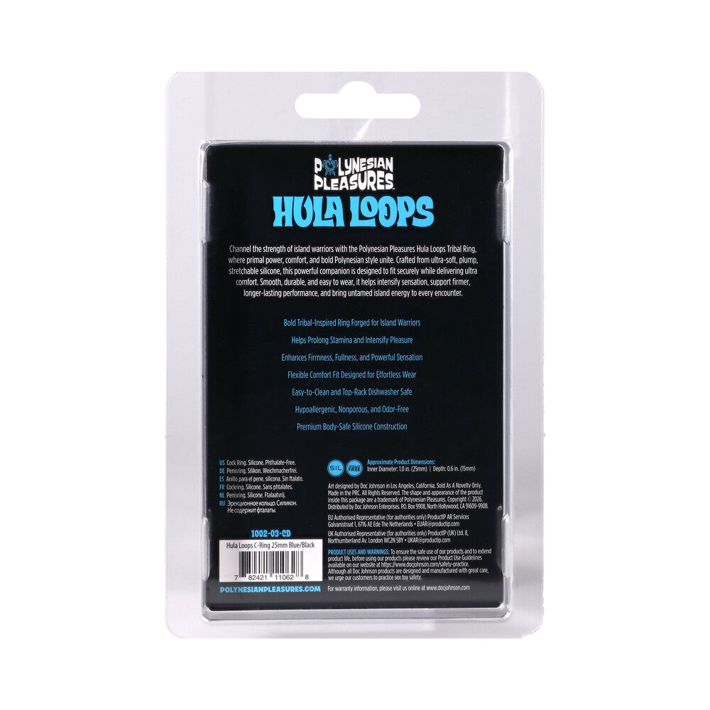 DOC JOHNSON - POLYNESIAN PLEASURES HULA LOOPS SILICONE TRIBAL C-RING 25MM BLUE/BLACK