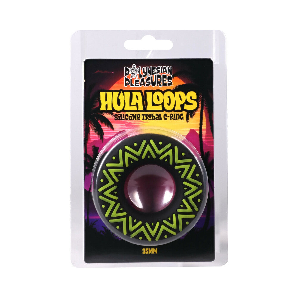 DOC JOHNSON - POLYNESIAN PLEASURES HULA LOOPS SILICONE TRIBAL C-RING 35MM YELLOW/BLACK
