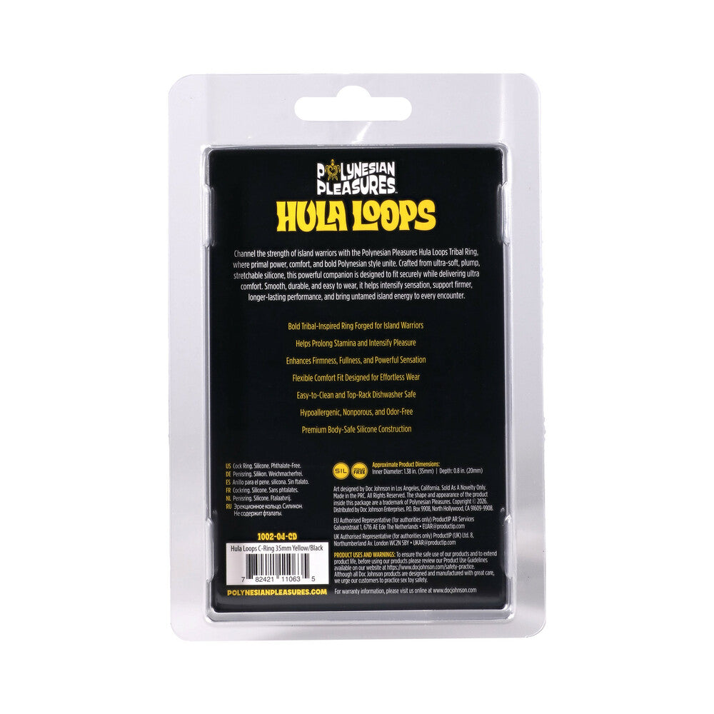 DOC JOHNSON - POLYNESIAN PLEASURES HULA LOOPS SILICONE TRIBAL C-RING 35MM YELLOW/BLACK