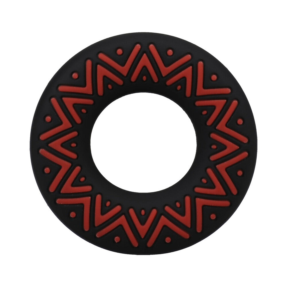 DOC JOHNSON - POLYNESIAN PLEASURES HULA LOOPS SILICONE TRIBAL C-RING 35MM RED/BLACK