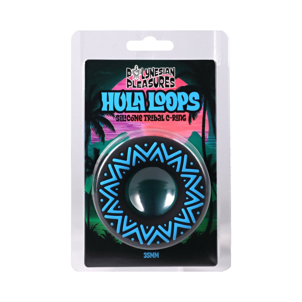 DOC JOHNSON - POLYNESIAN PLEASURES HULA LOOPS SILICONE TRIBAL C-RING 35MM BLUE/BLACK