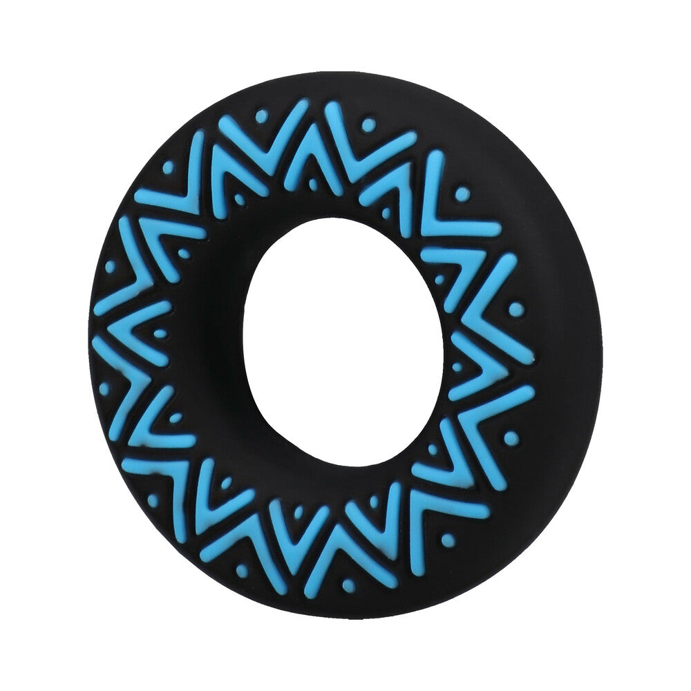 DOC JOHNSON - POLYNESIAN PLEASURES HULA LOOPS SILICONE TRIBAL C-RING 35MM BLUE/BLACK