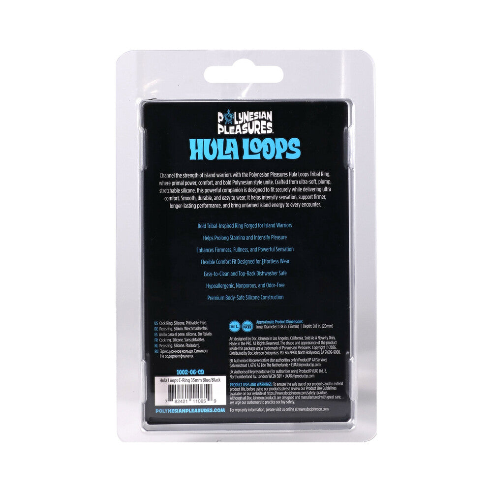 DOC JOHNSON - POLYNESIAN PLEASURES HULA LOOPS SILICONE TRIBAL C-RING 35MM BLUE/BLACK