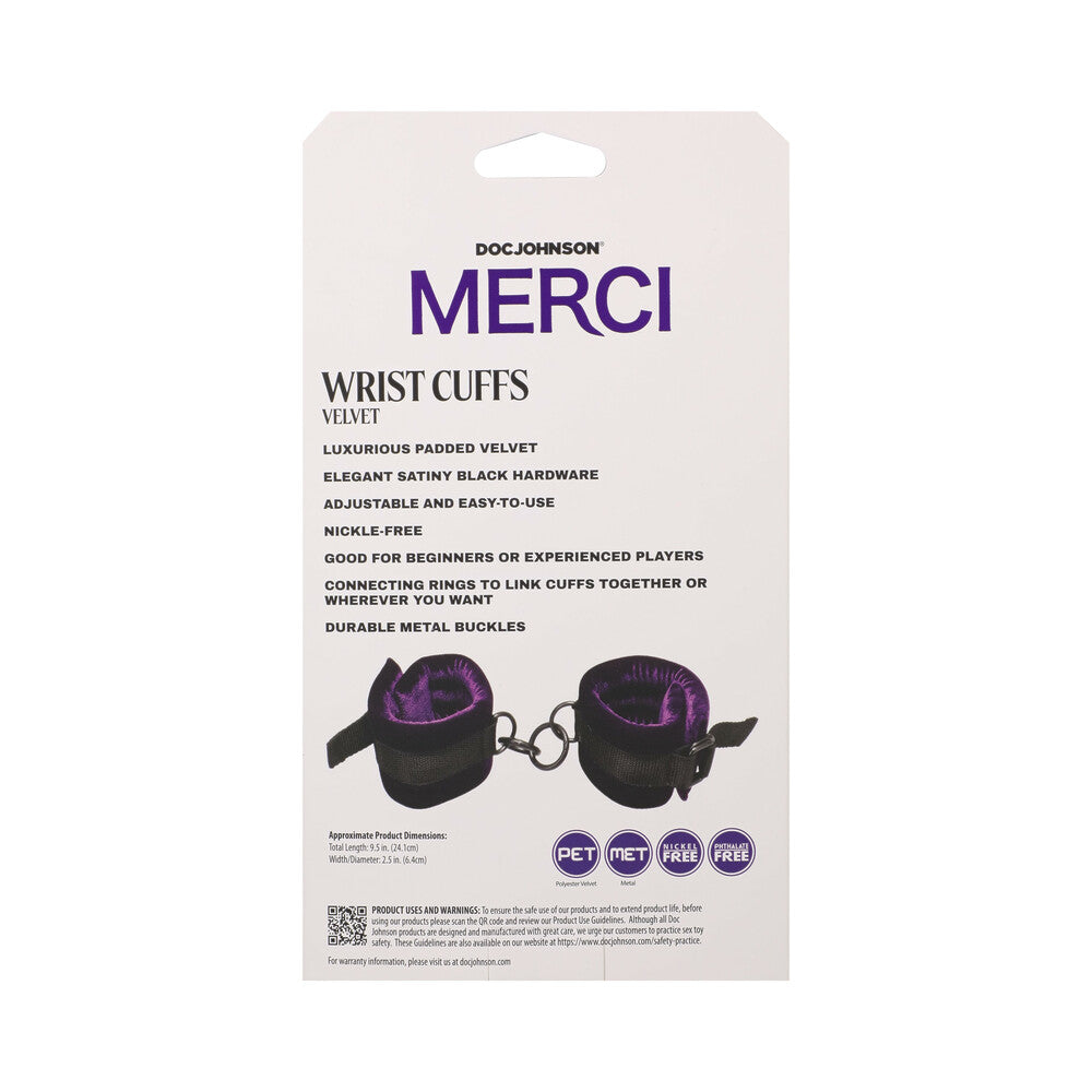 DOC JOHNSON - MERCI VELVET WRIST CUFFS VIOLET/BLACK